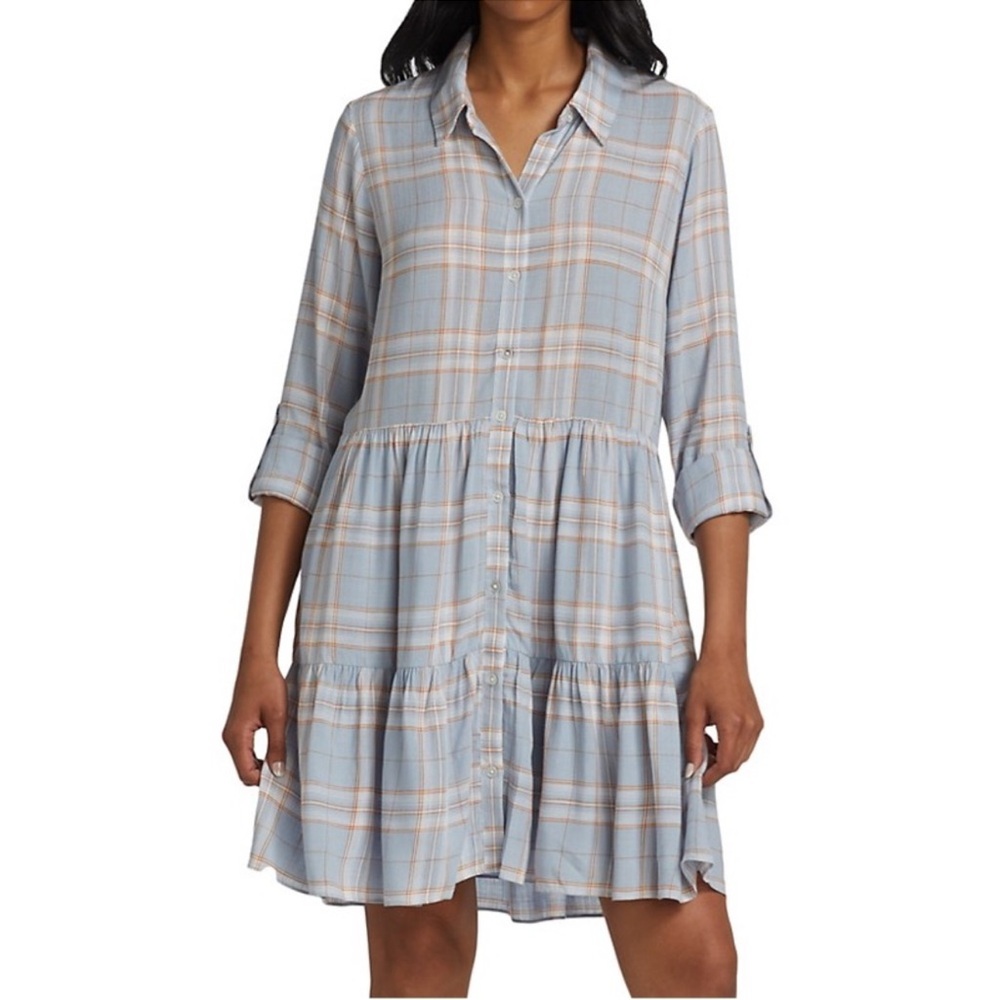 Veronica Beard Light Blue and Pink Plaid Shirt Dress - Picture 3 of 7